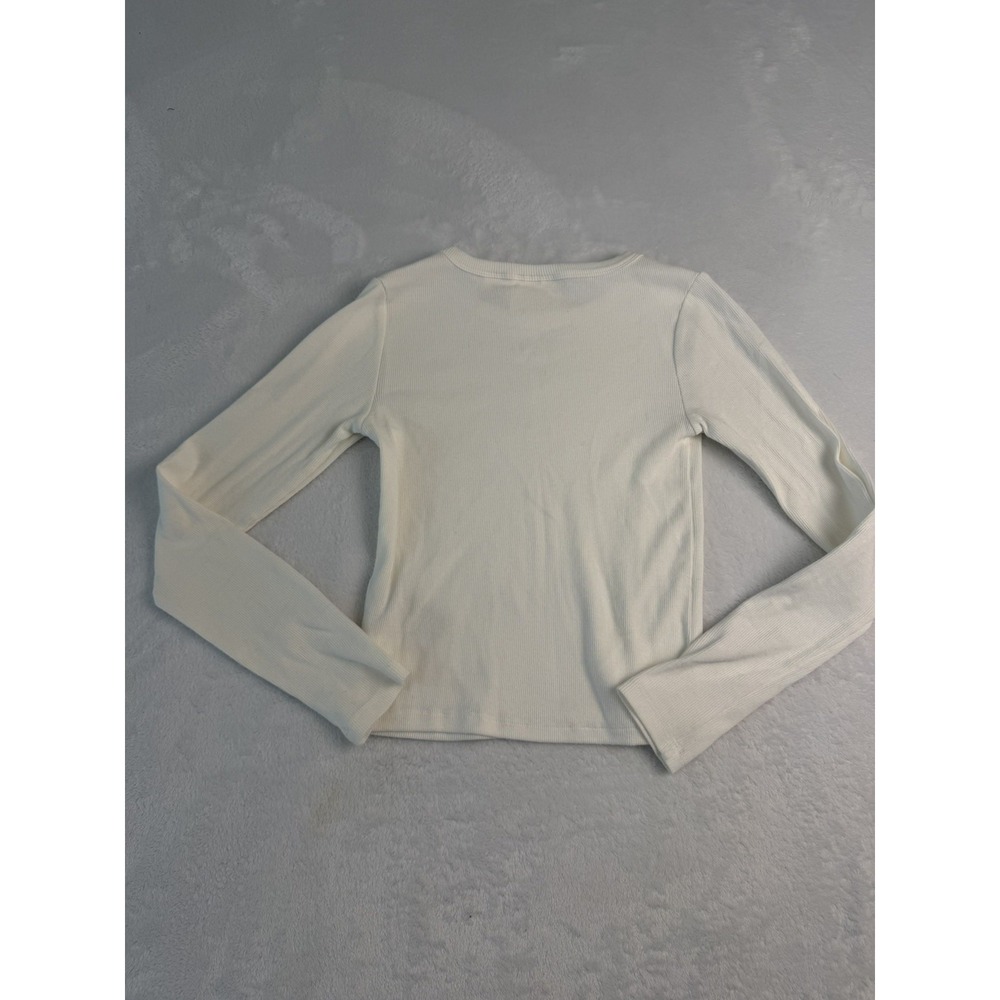 Anthropologie Maeve Layering White Long Sleeve Crewneck T Shirt Crop Top Sz XS - Picture 2 of 6